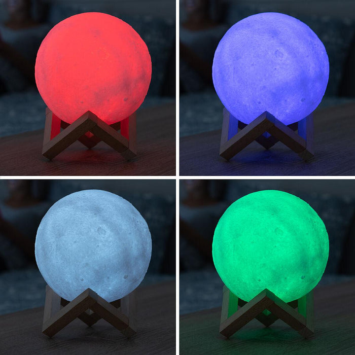 Lámpara de luz LED en forma de Luna, luz de noche con impresión en 3D recargable y regulable
